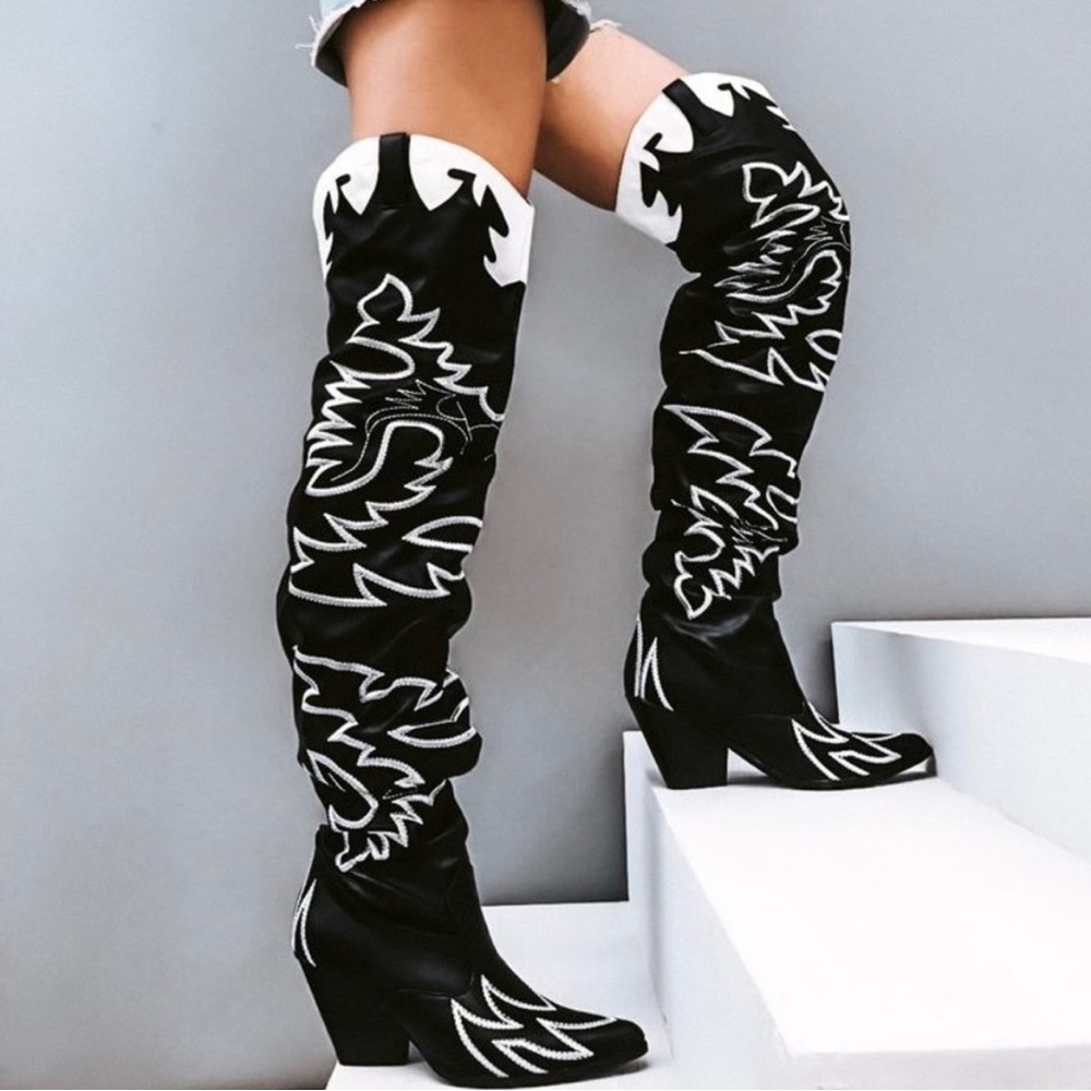 Western Thigh High Vegan Boots (Brand New)